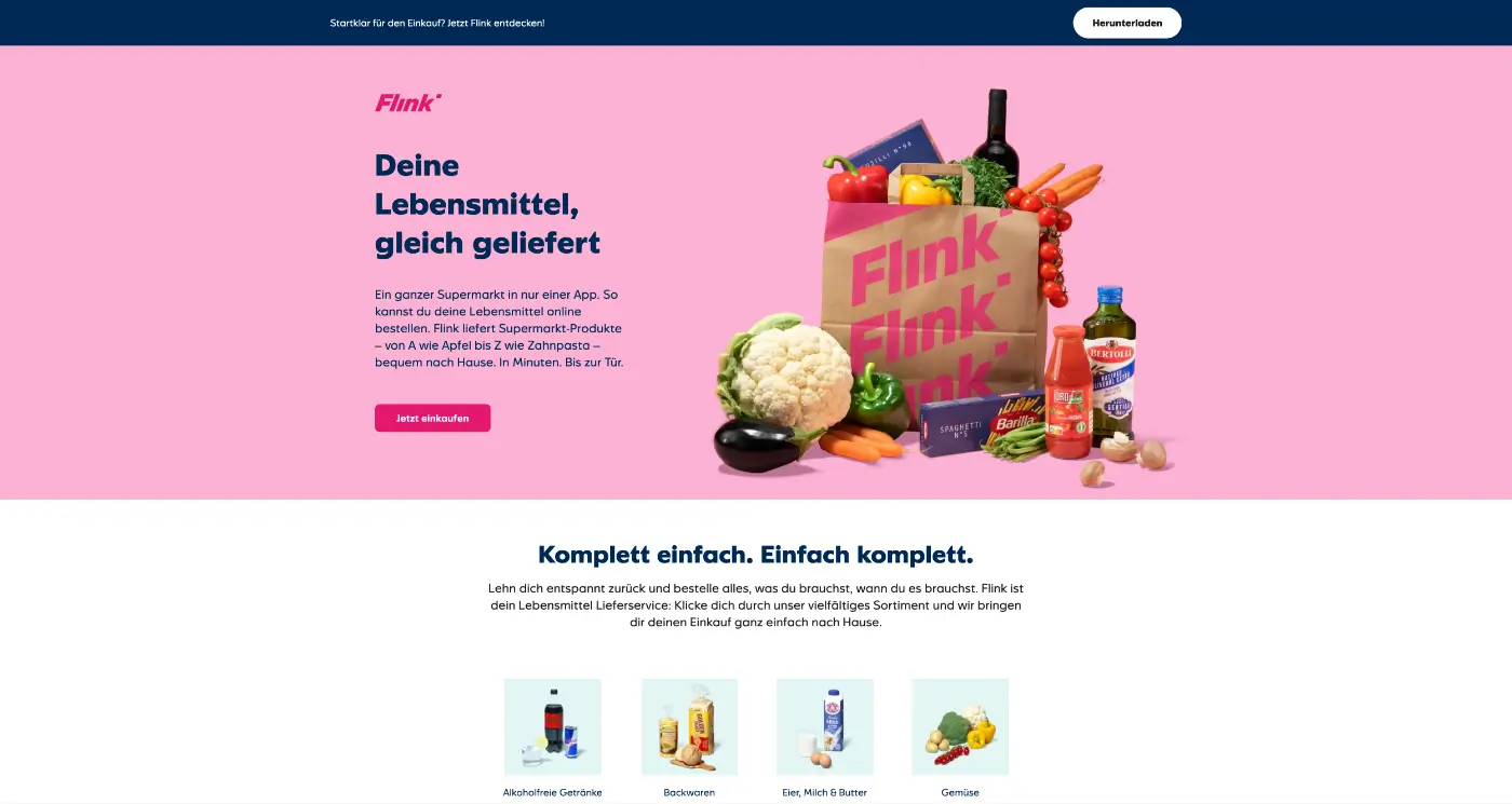 Screenshot der Webseite des Startups Flink