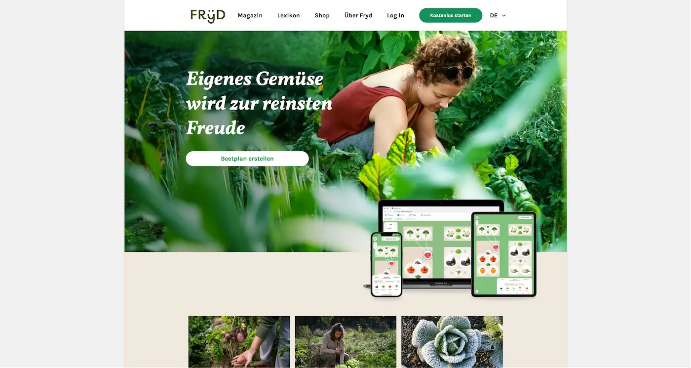 Screenshot der Webseite des Startups Fryd