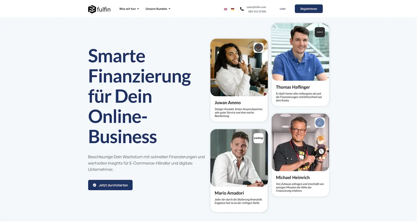 Screenshot der Webseite des Startups Fulfin