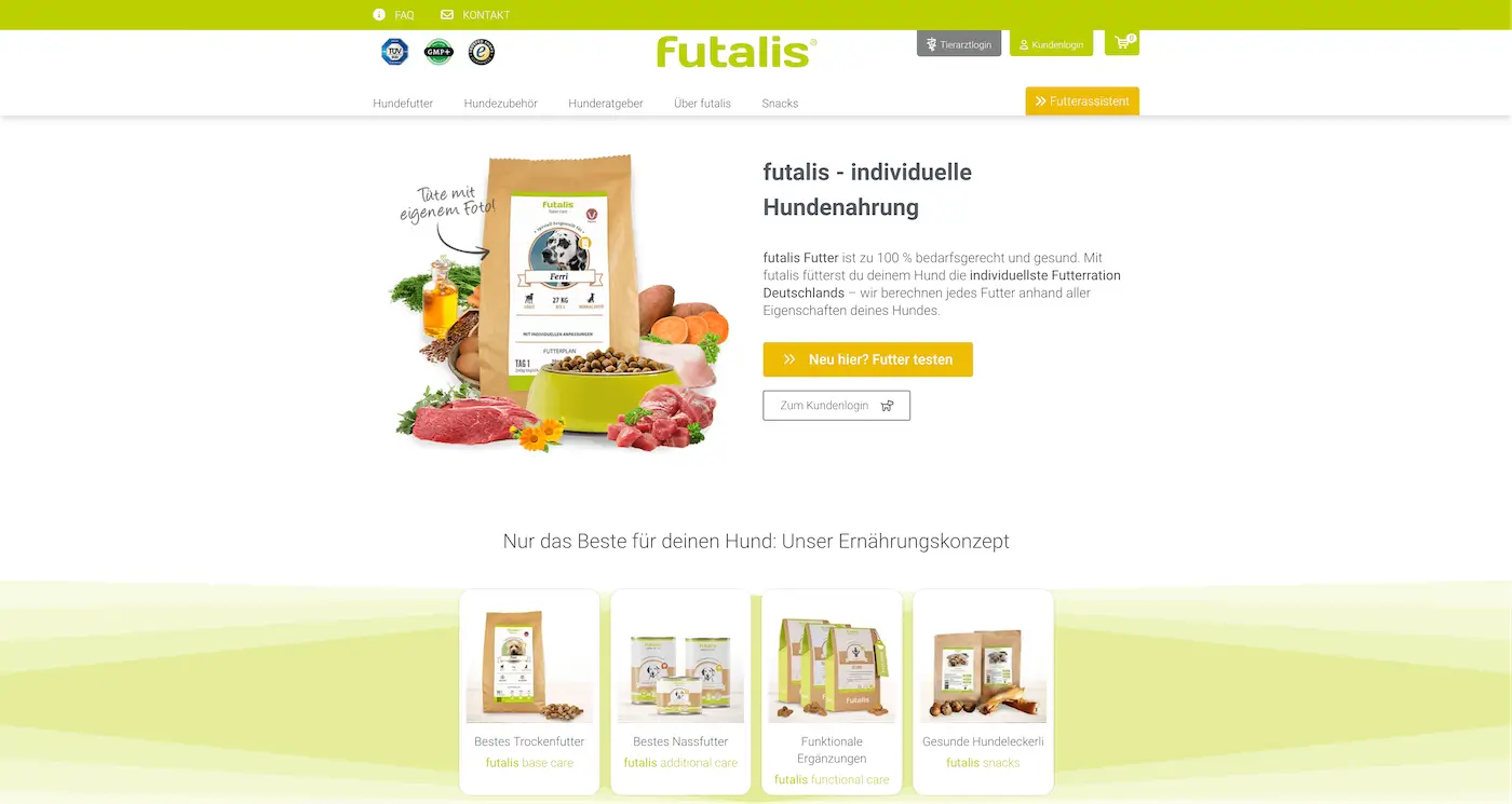 Screenshot der Webseite des Startups Futalis