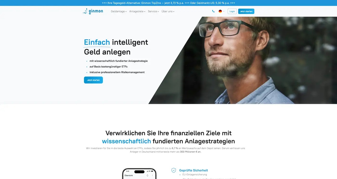 Screenshot der Webseite des Startups Ginmon