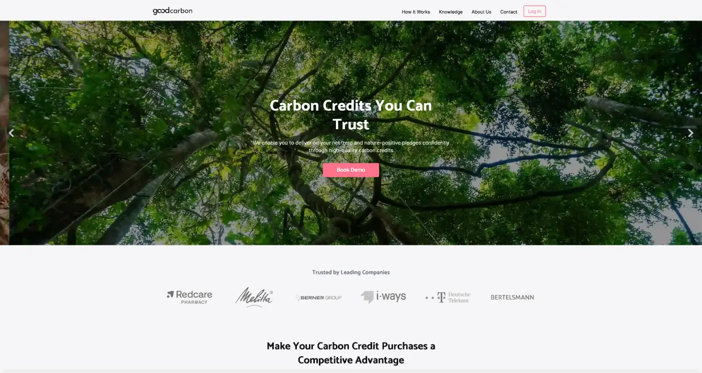 Screenshot der Webseite des Startups GoodCarbon