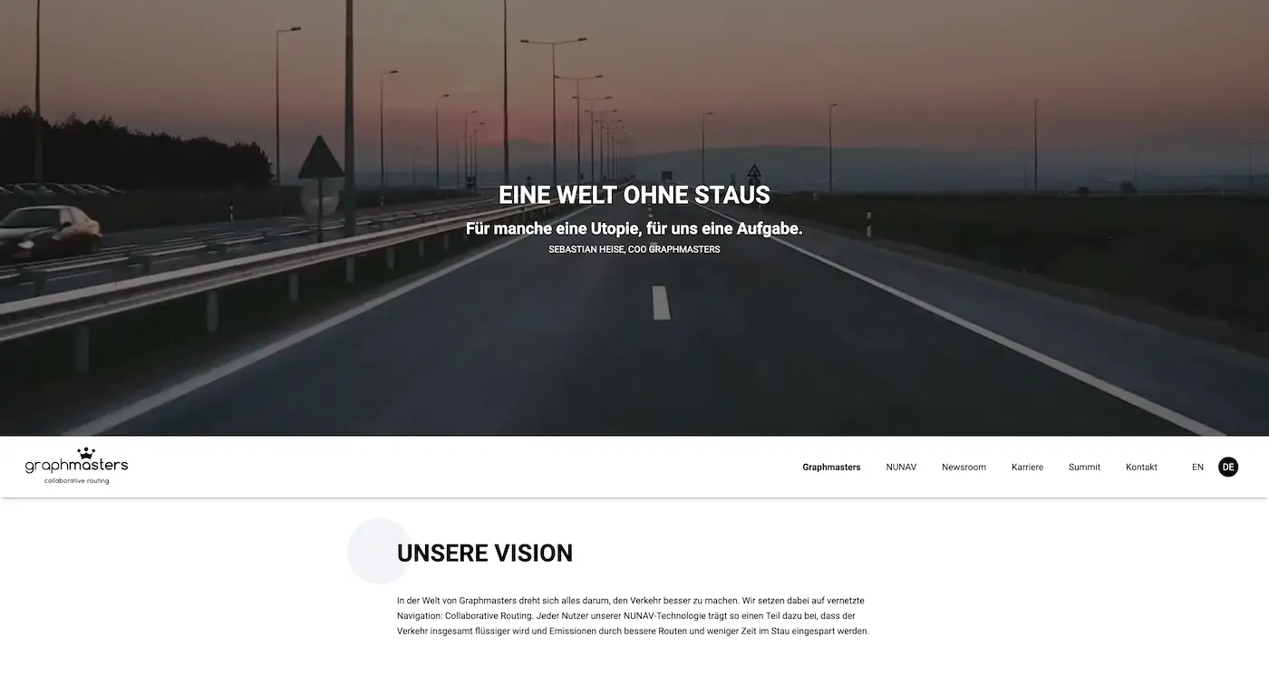 Screenshot der Webseite des Startups Graphmasters