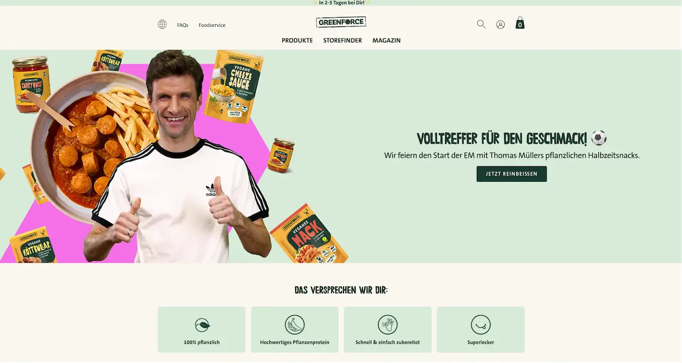 Screenshot der Webseite des Startups Greenforce