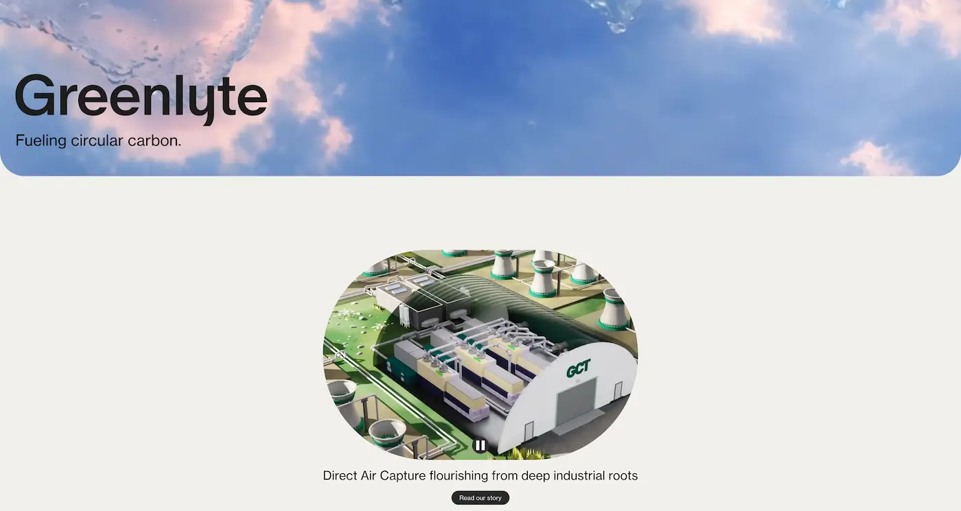 Screenshot der Webseite des Startups Greenlyte