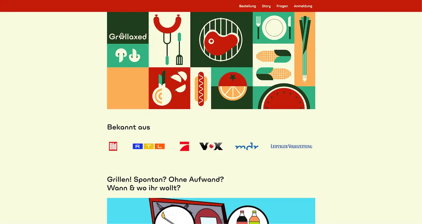 Screenshot der Webseite des Startups Grillaxed
