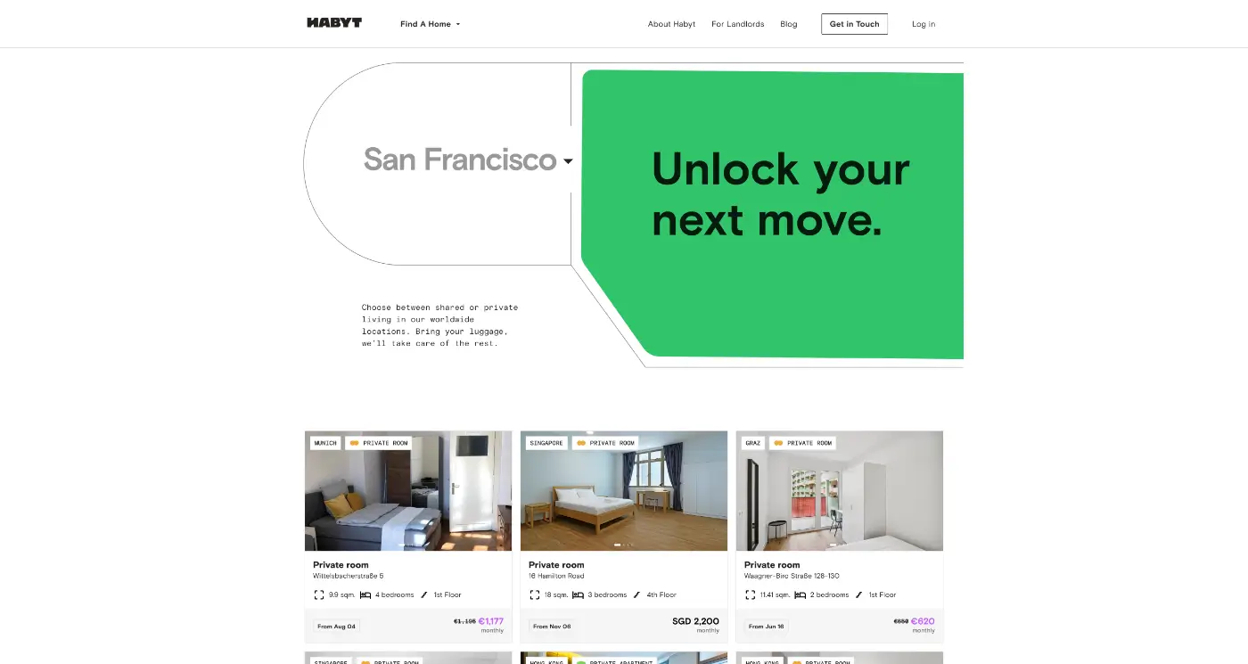 Screenshot der Webseite des Startups Habyt