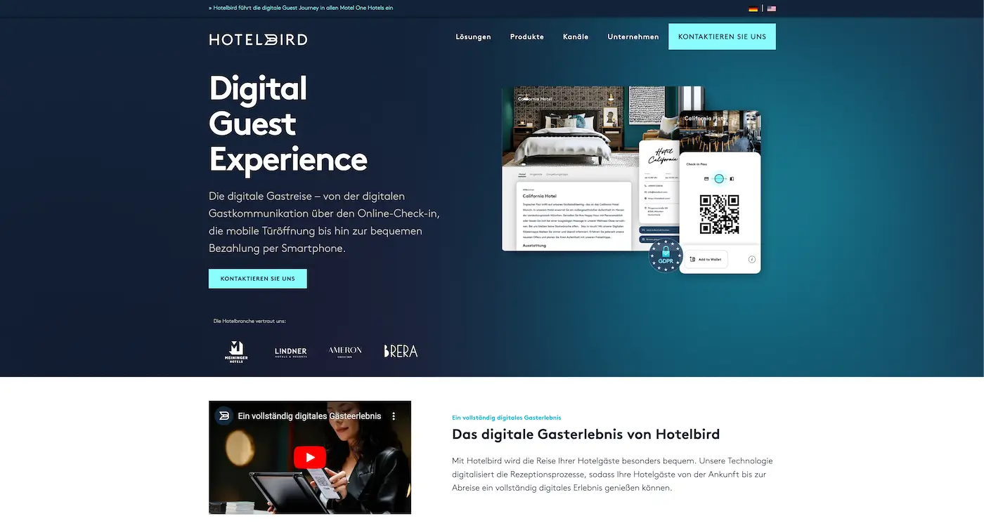 Screenshot der Webseite des Startups Hotelbird