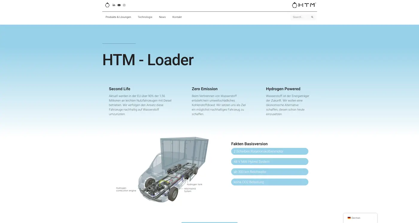 Screenshot der Webseite des Startups HTM Hydro Technology Motors