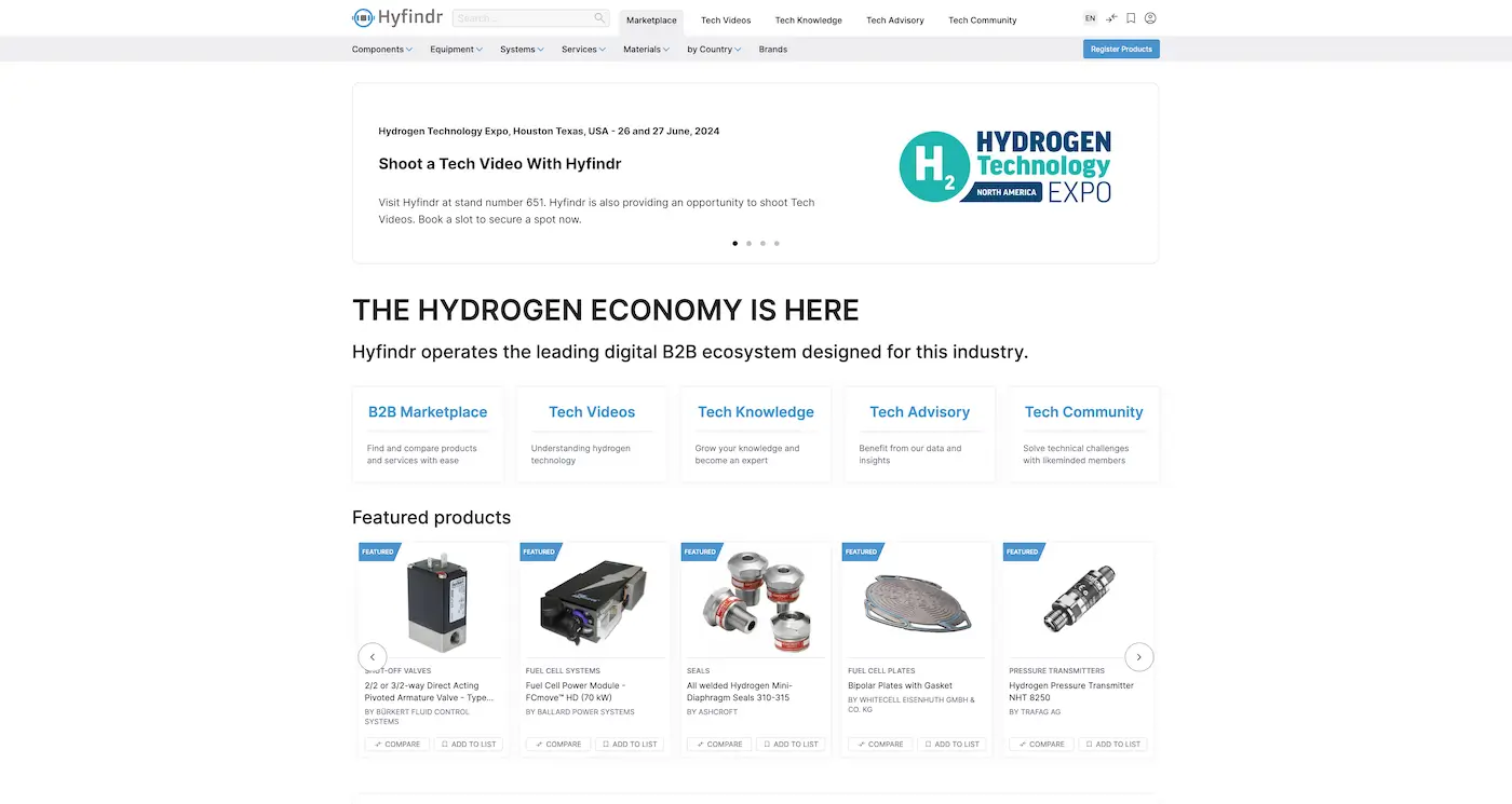 Screenshot der Webseite des Startups Hyfindr