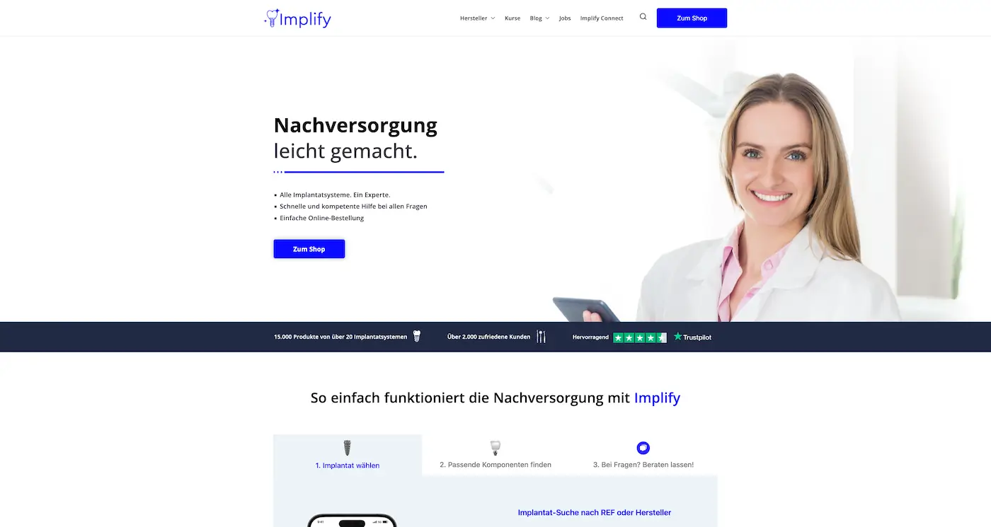 Screenshot der Webseite des Startups Implify
