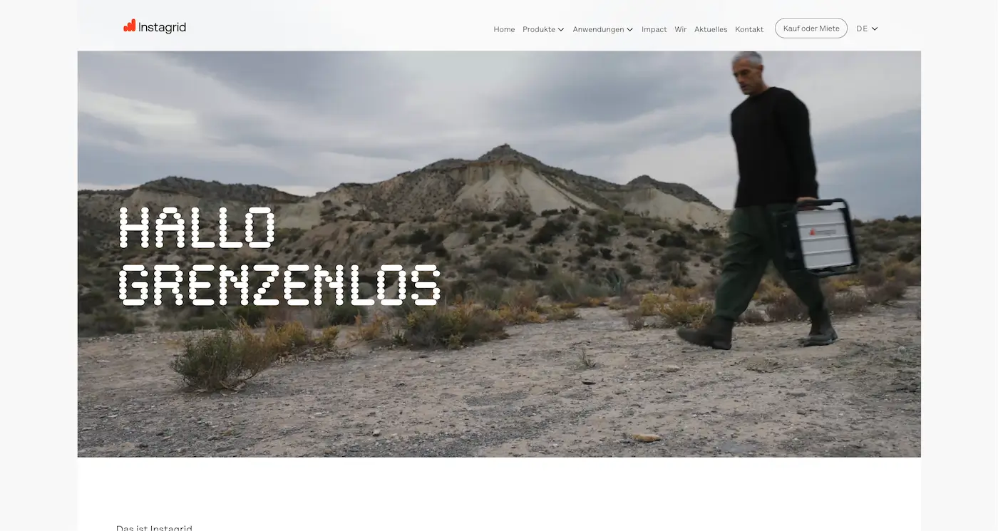 Screenshot der Webseite des Startups Instagrid