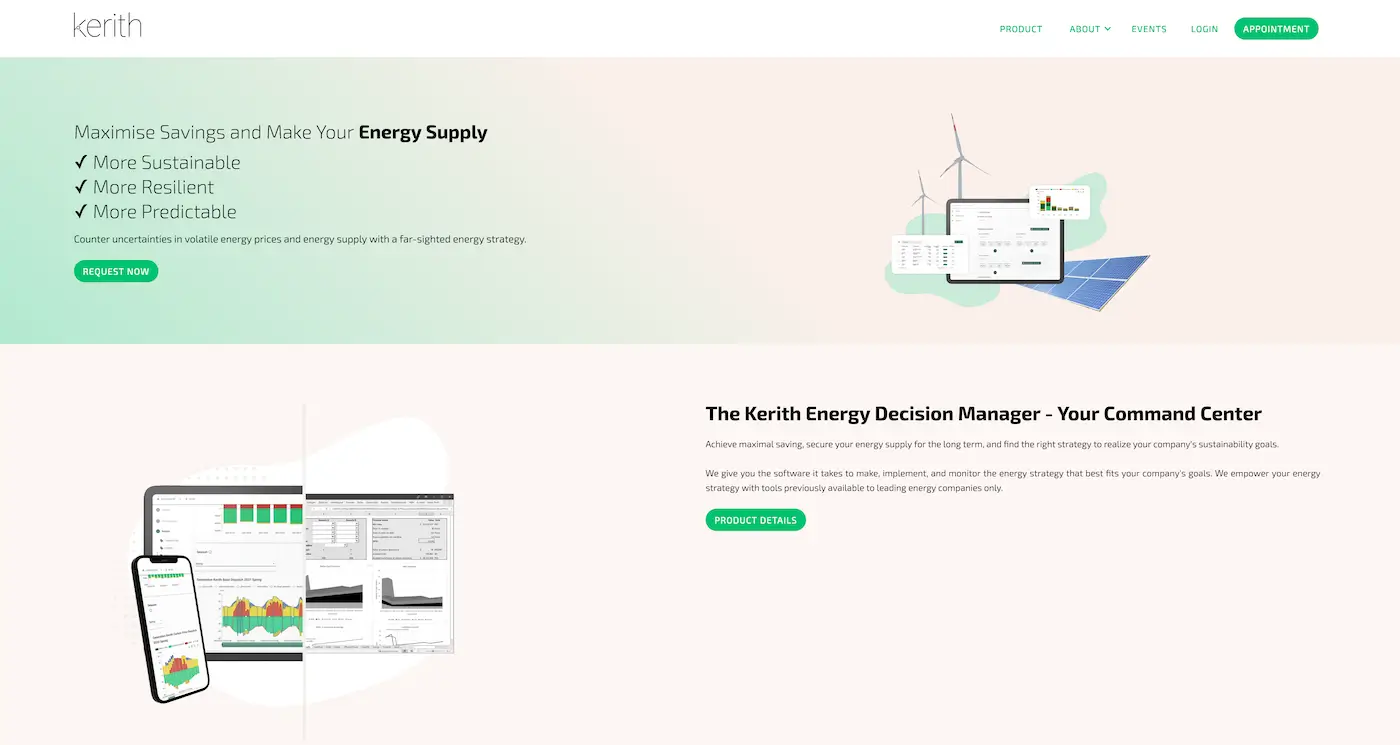 Screenshot der Webseite des Startups Kerith