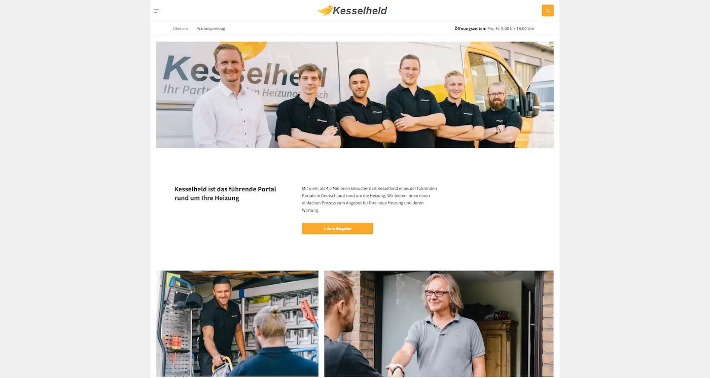 Screenshot der Webseite des Startups Kesselheld