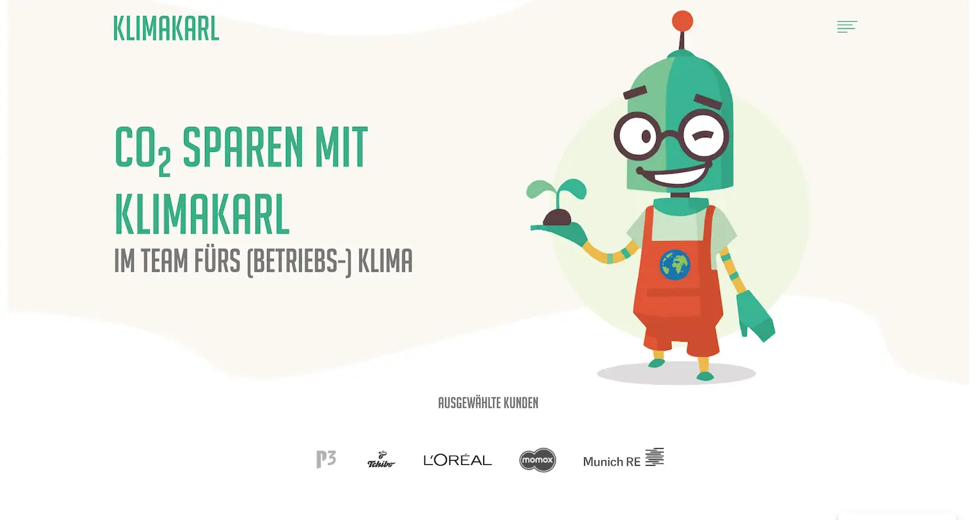 Screenshot der Webseite des Startups KlimaKarl