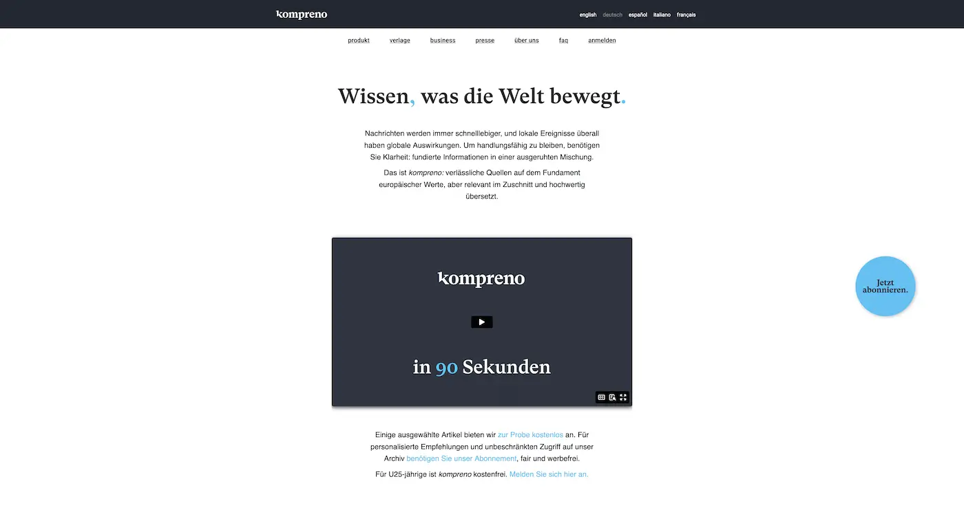 Screenshot der Webseite des Startups Kompreno