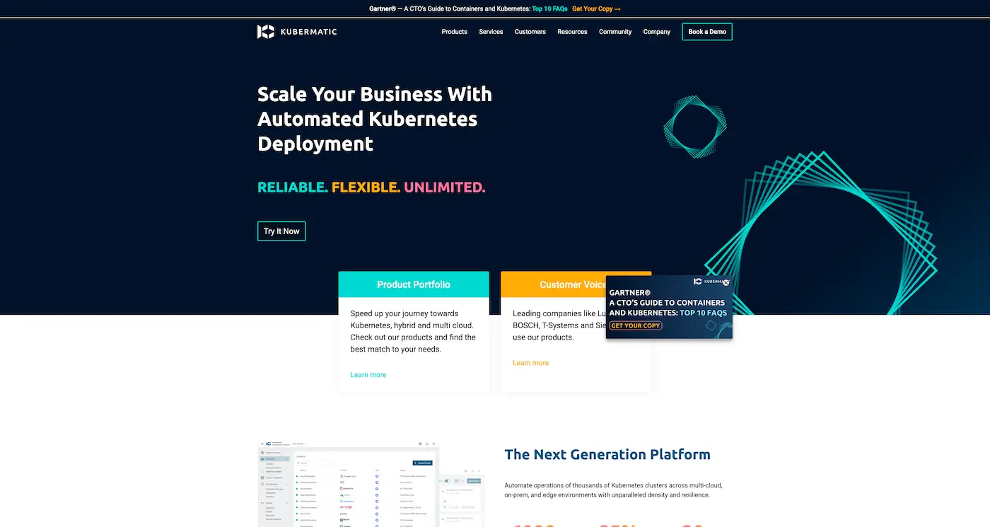 Screenshot der Webseite des Startups Kubermatic.