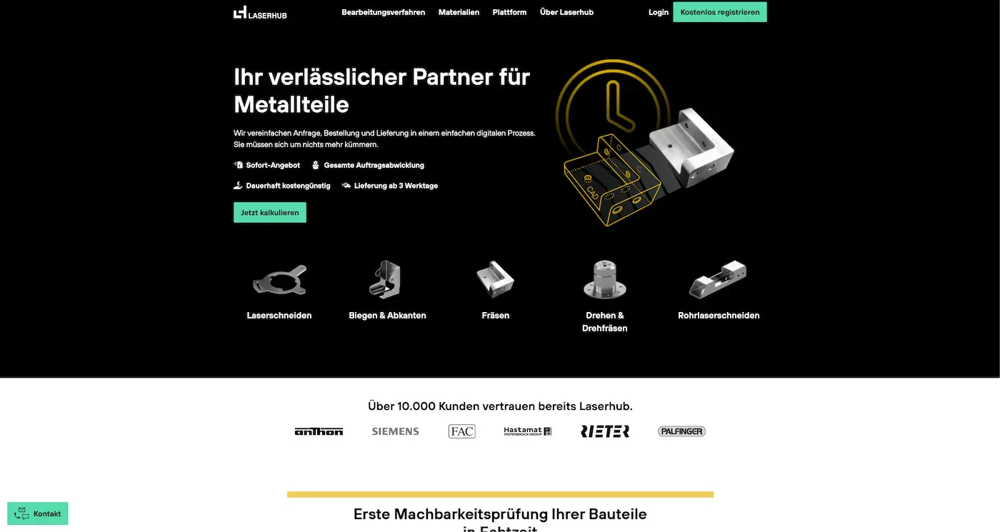 Screenshot der Webseite des Startups Laserhub