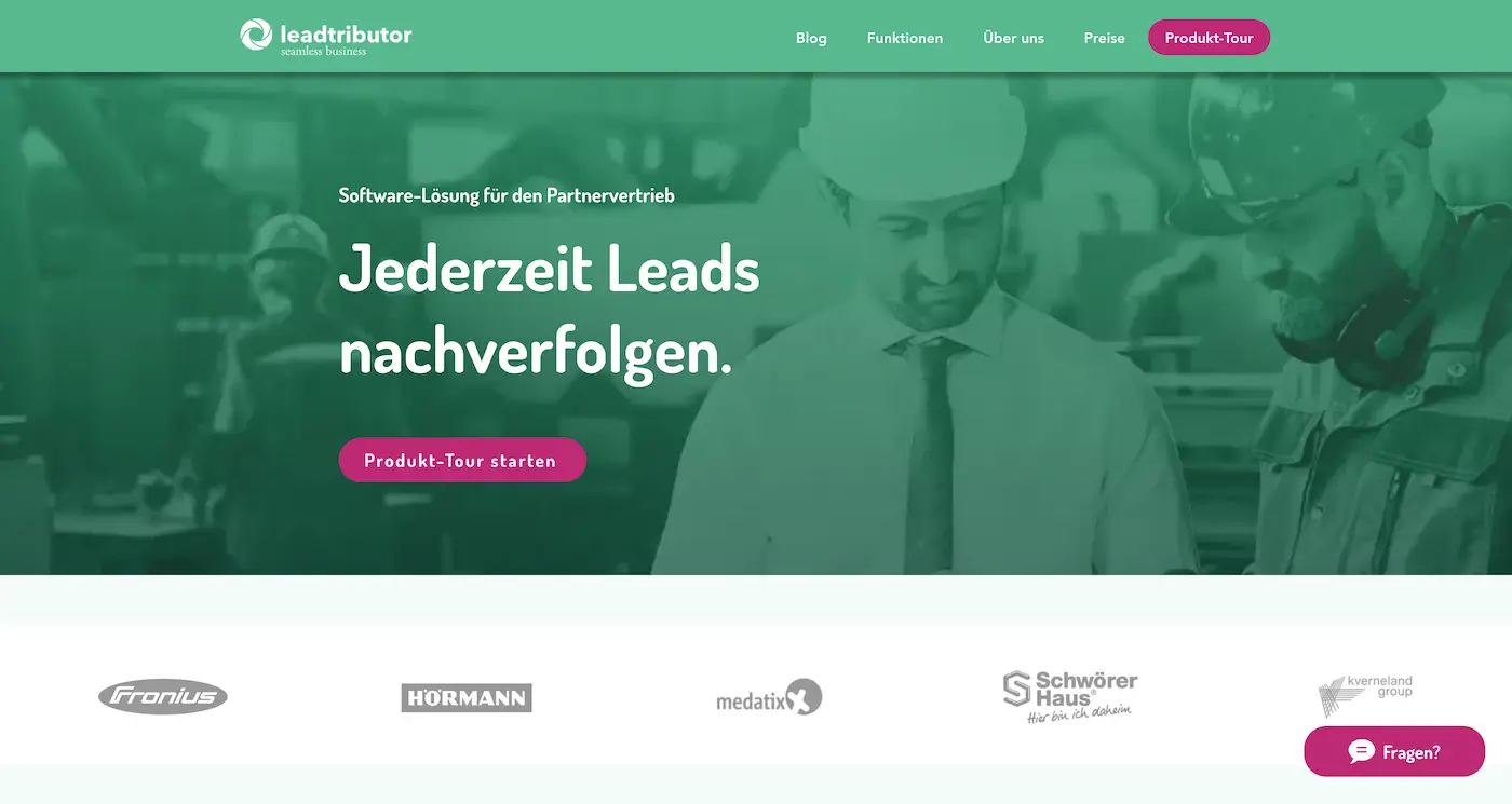 Screenshot der Webseite des Startups leadtributor