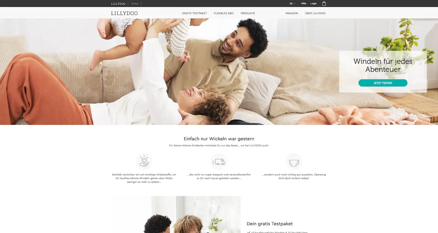 Screenshot der Webseite des Startups LILLYDOO