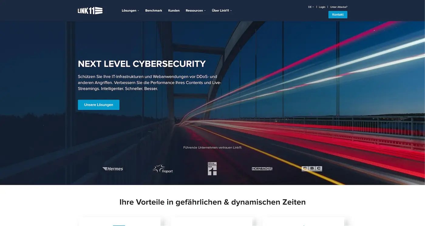 Screenshot der Webseite des Startups Link11