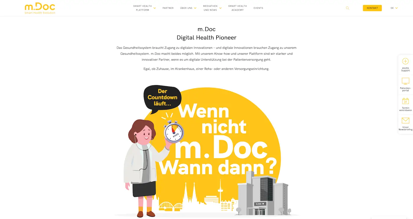 Screenshot der Webseite des Startups m.Doc