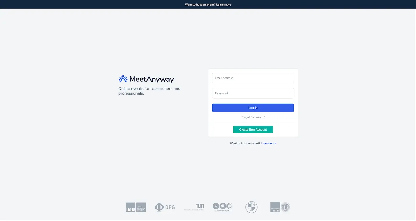 Screenshot der Webseite des Startups MeetAnyway