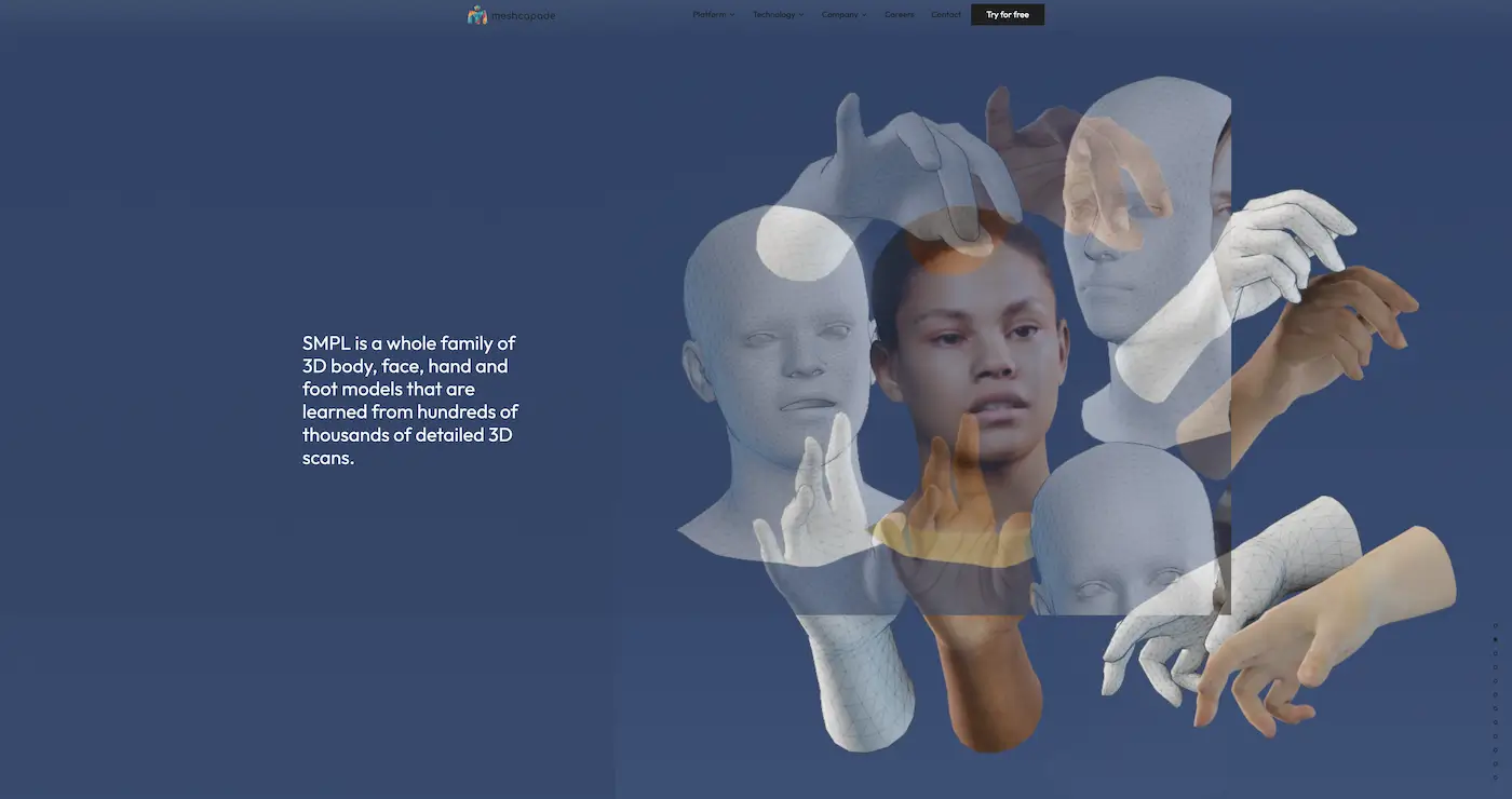 Screenshot der Webseite des Startups Meshcapade
