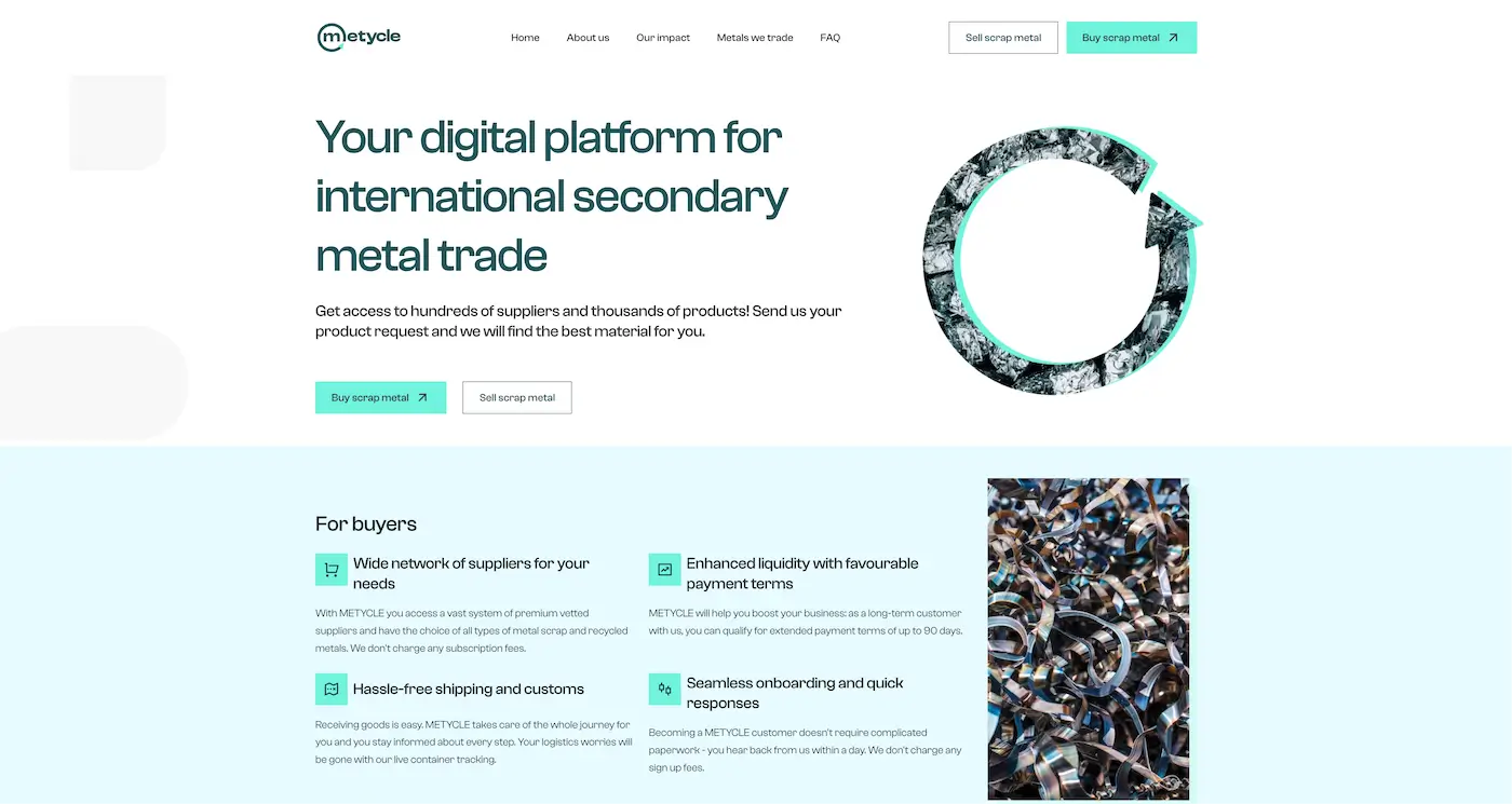Screenshot der Webseite des Startups Metycle