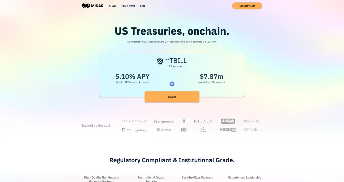Screenshot der Webseite des Startups Midas