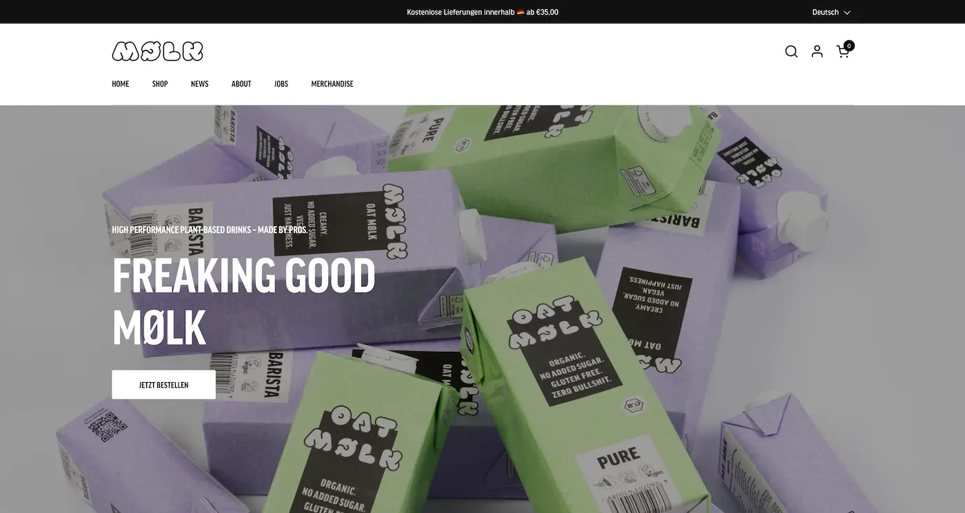 Screenshot der Webseite des Startups Mølk