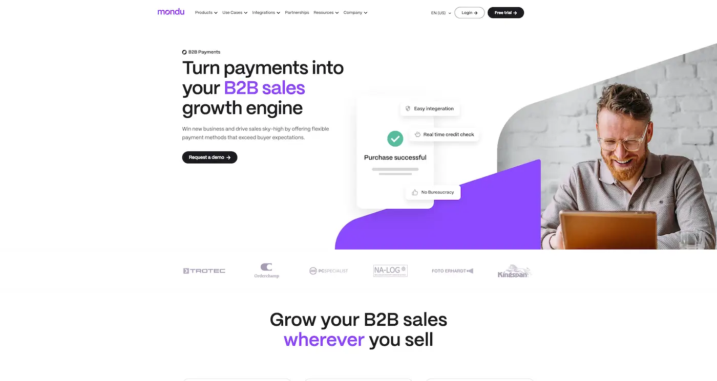 Screenshot der Webseite des Startups Mondu