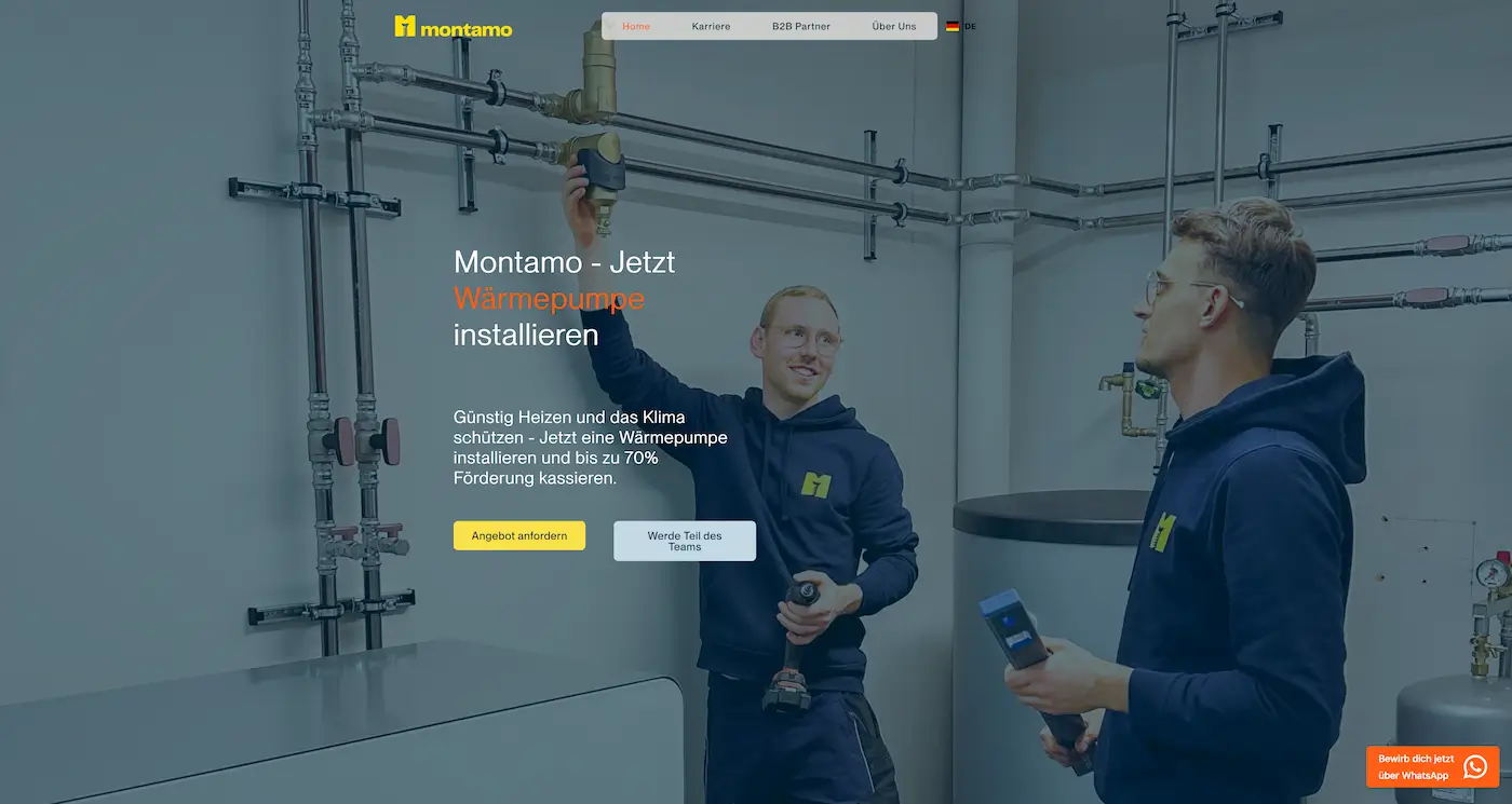 Screenshot der Webseite des Startups Montamo