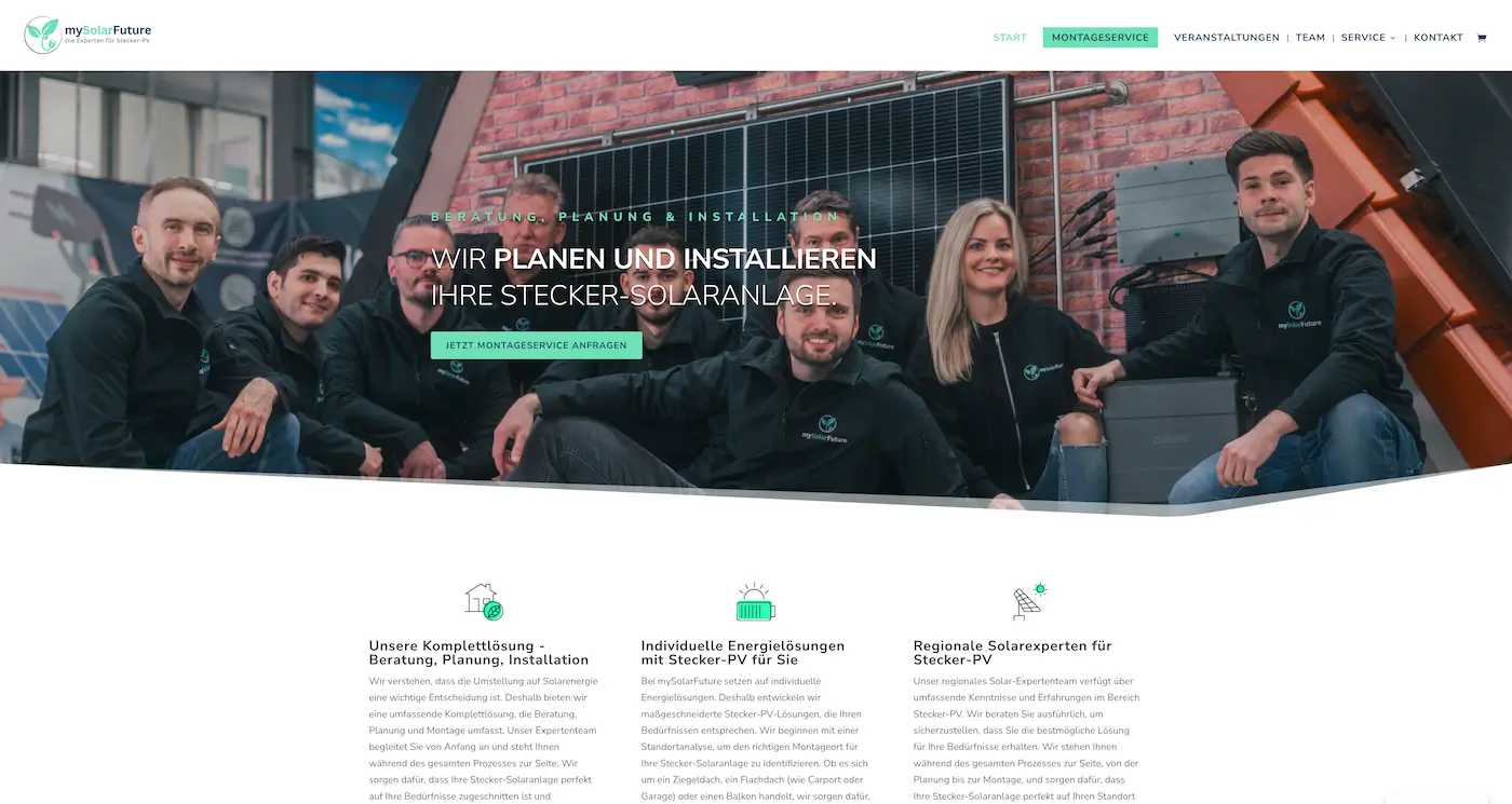 Screenshot der Webseite des Startups mySolarFuture