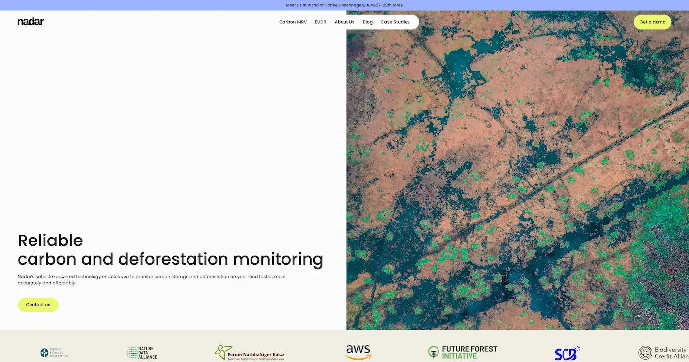 Screenshot der Webseite des Startups Nadar
