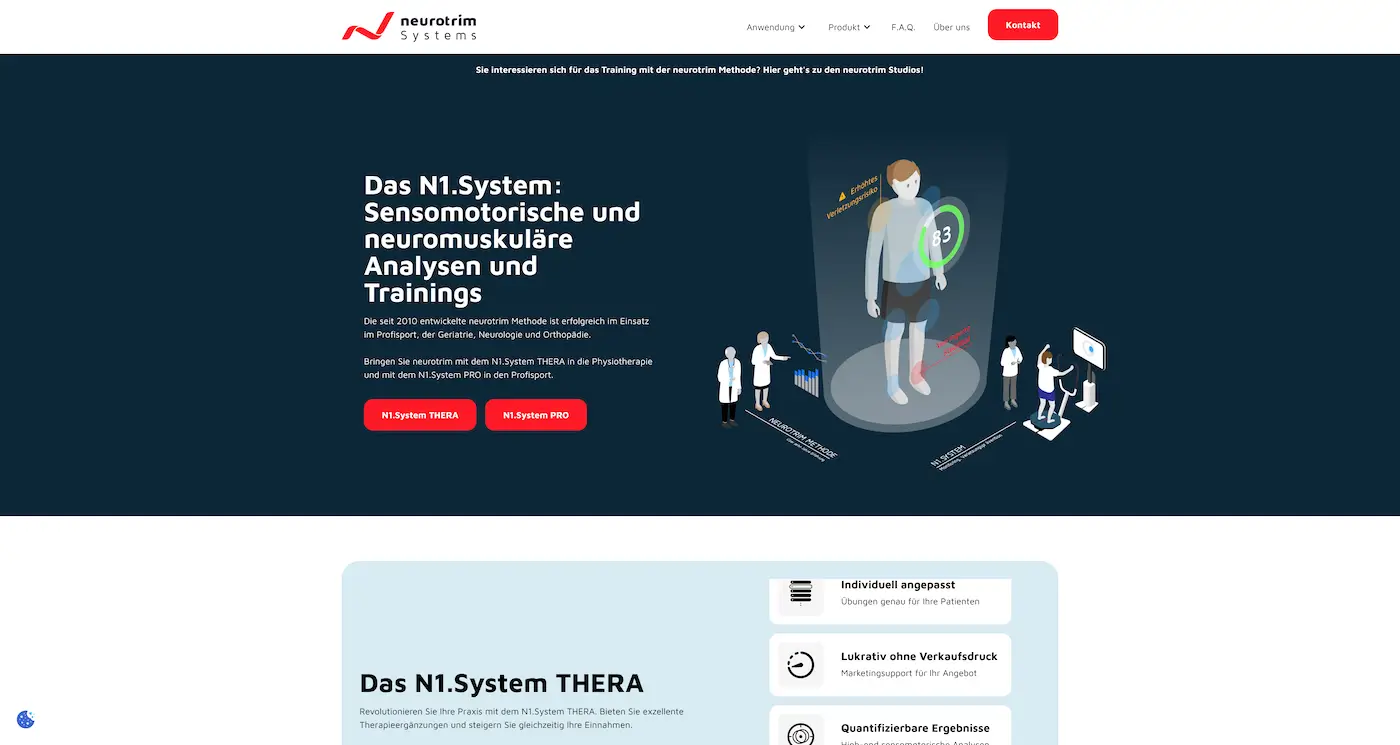 Screenshot der Webseite des Startups neurotrim Systems