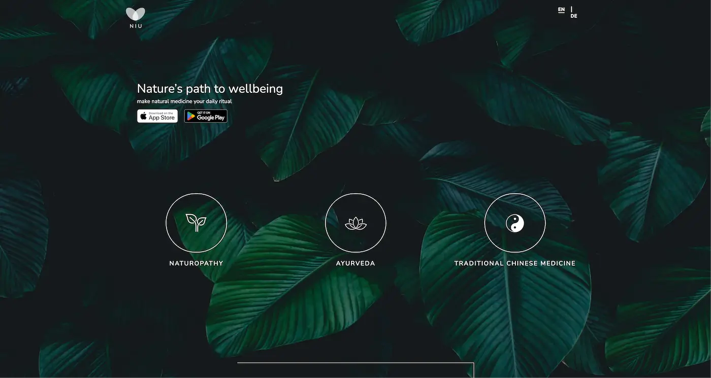 Screenshot der Webseite des Startups niu.clinic