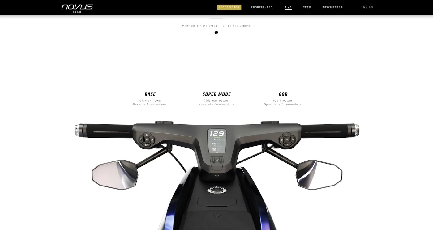 Screenshot der Webseite des Startups NOVUS