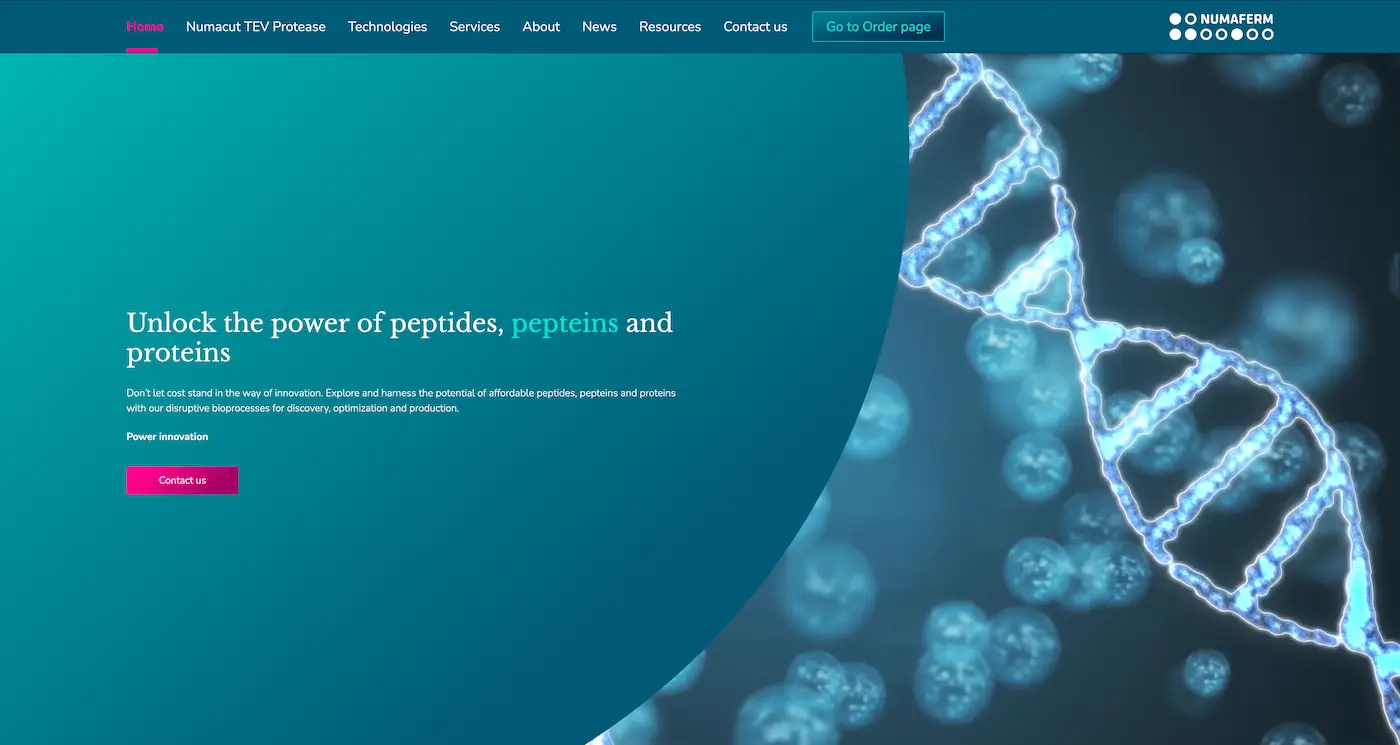 Screenshot der Webseite des Startups Numaferm