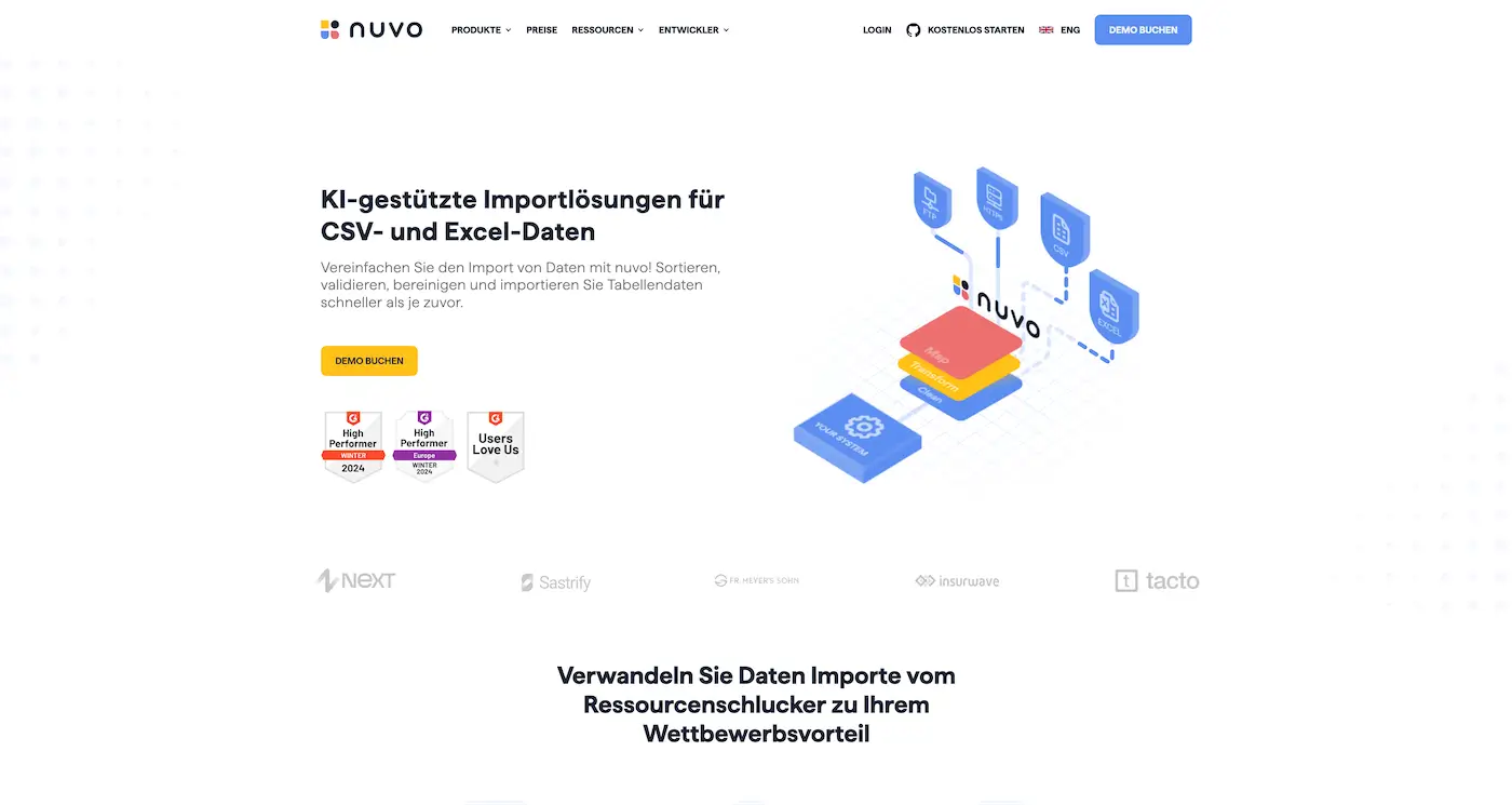 Screenshot der Webseite des Startups Nuvo.