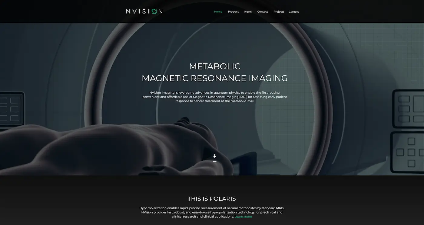 Screenshot der Webseite des Startups NVision Imaging