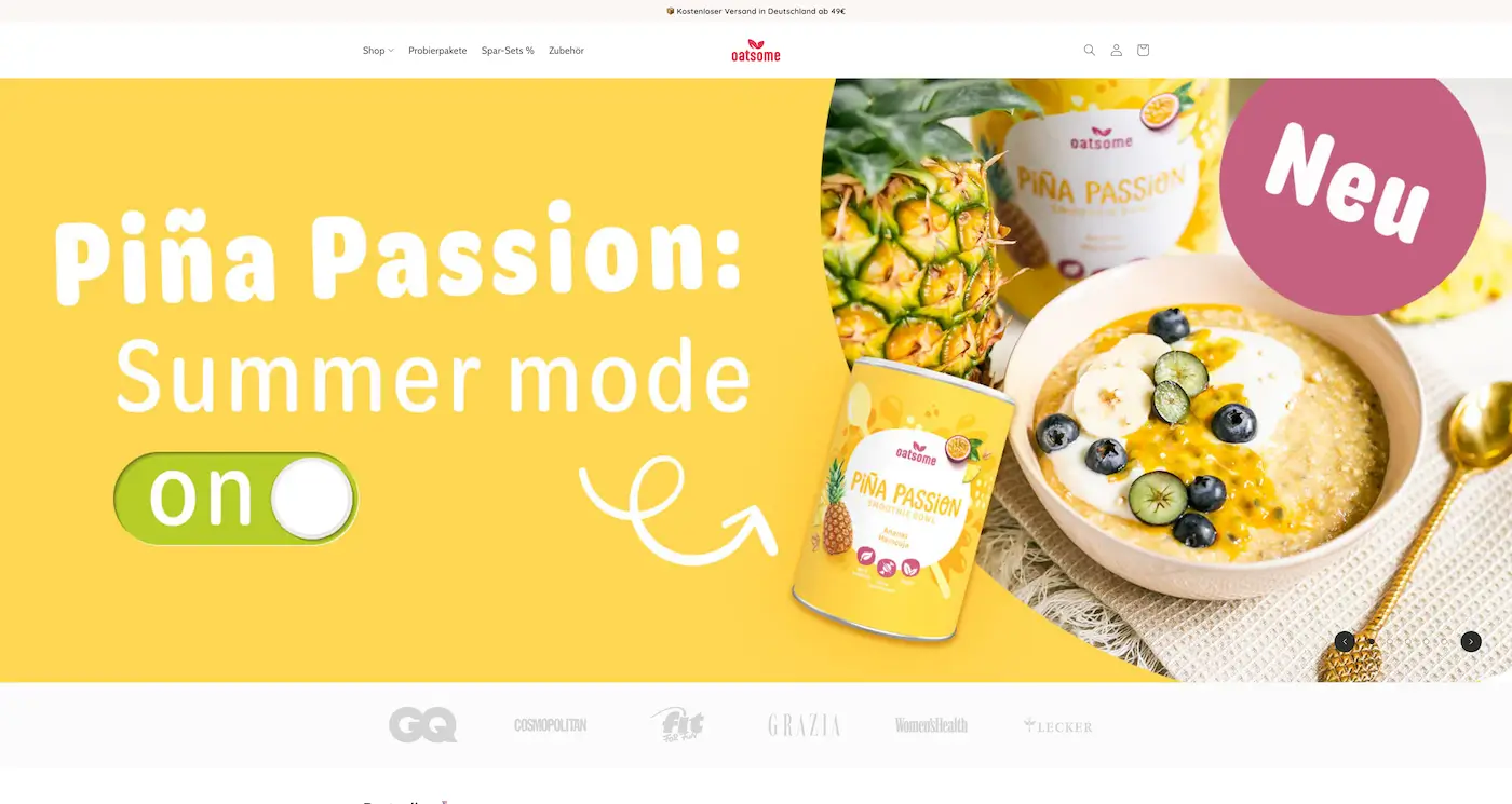 Screenshot der Webseite des Startups Oatsome
