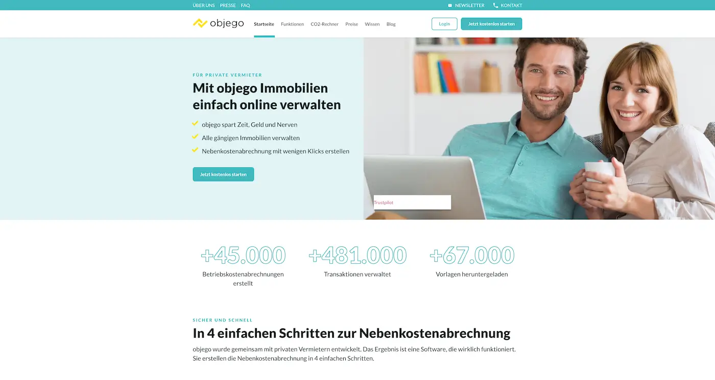 Screenshot der Webseite des Startups Objego
