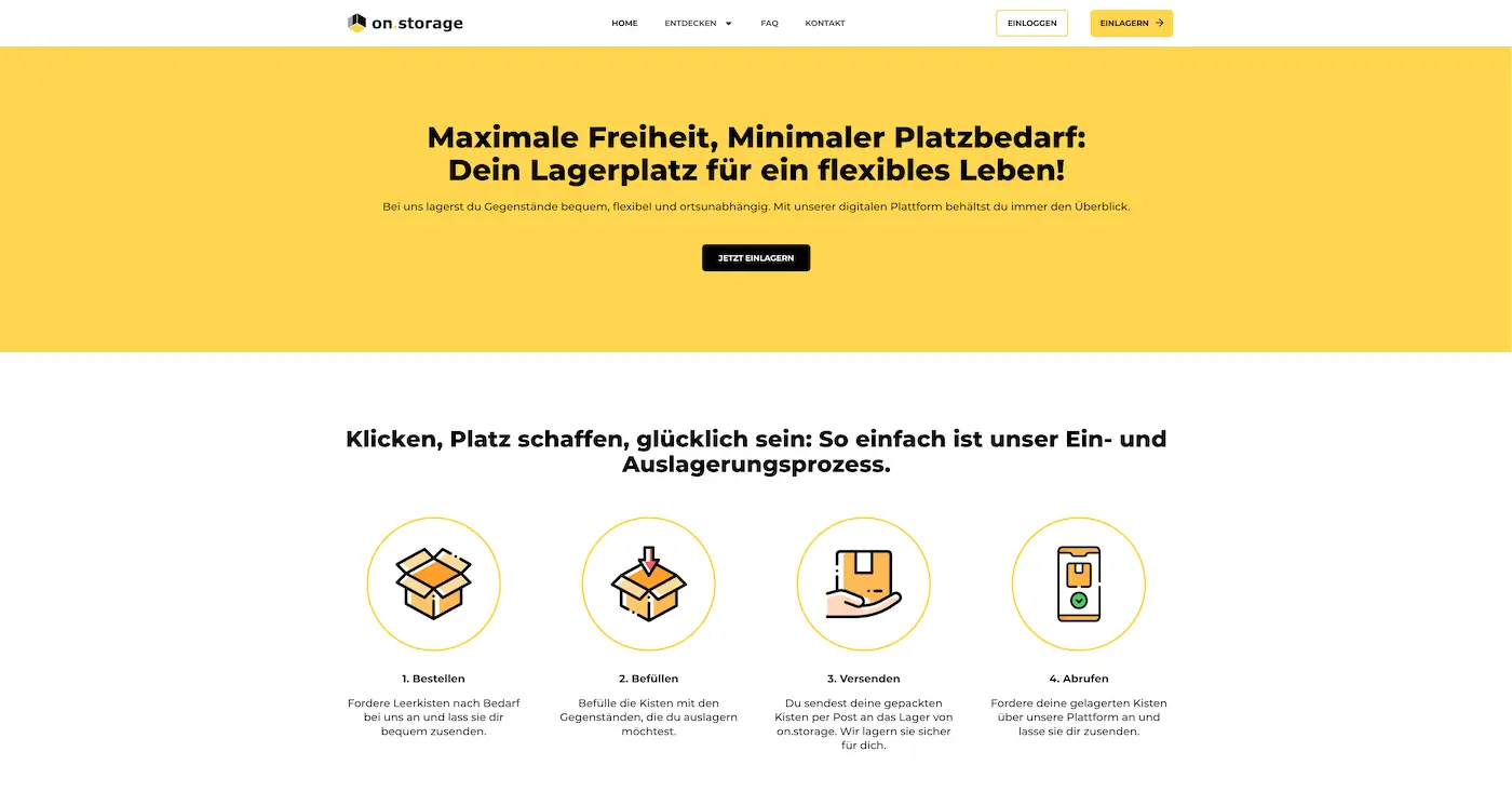 Screenshot der Webseite des Startups On.storage