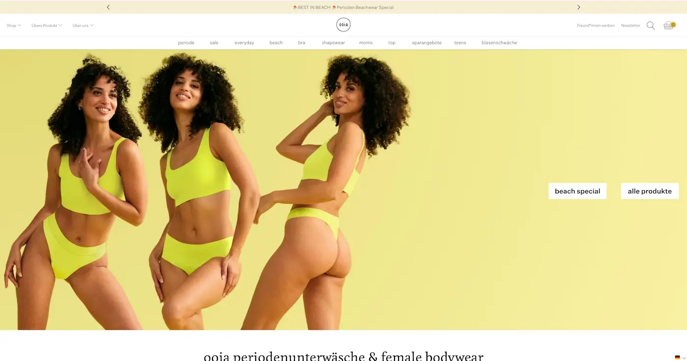 Screenshot der Webseite des Startups ooia