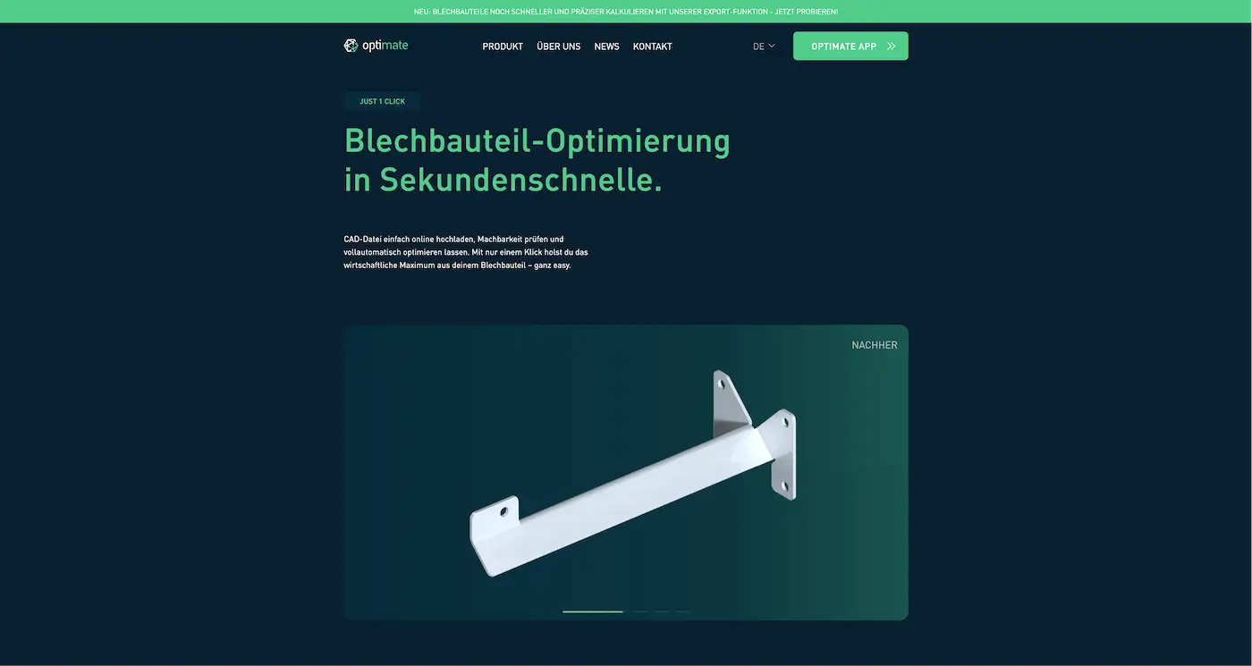 Screenshot der Webseite des Startups Optimate