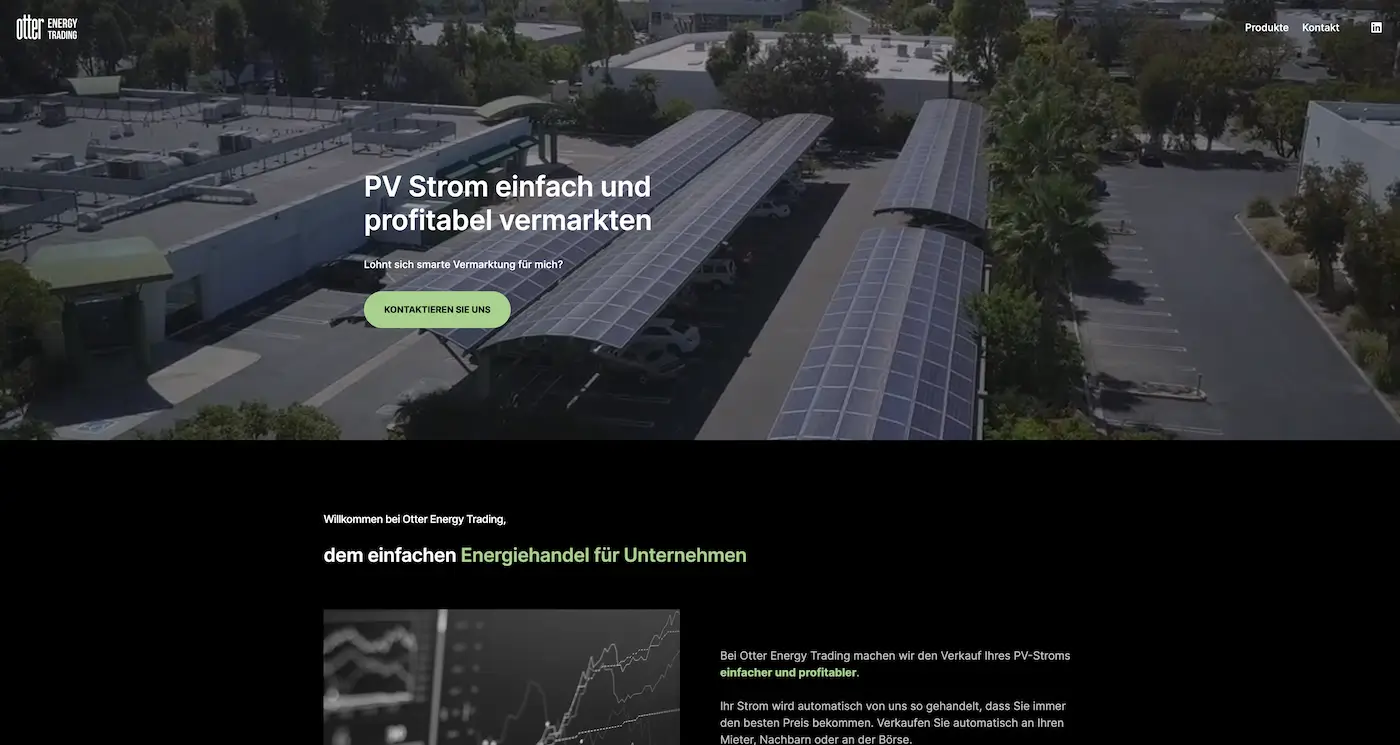 Screenshot der Webseite des Startups Otter Energy Trading