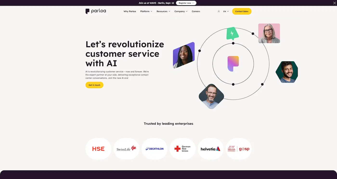 Screenshot der Webseite des Startups Parloa