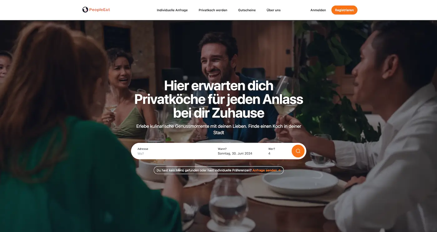 Screenshot der Webseite des Startups PeopleEat