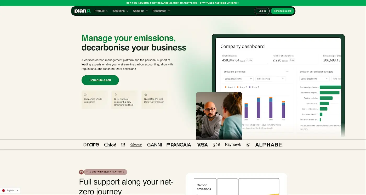 Screenshot der Webseite des Startups planA